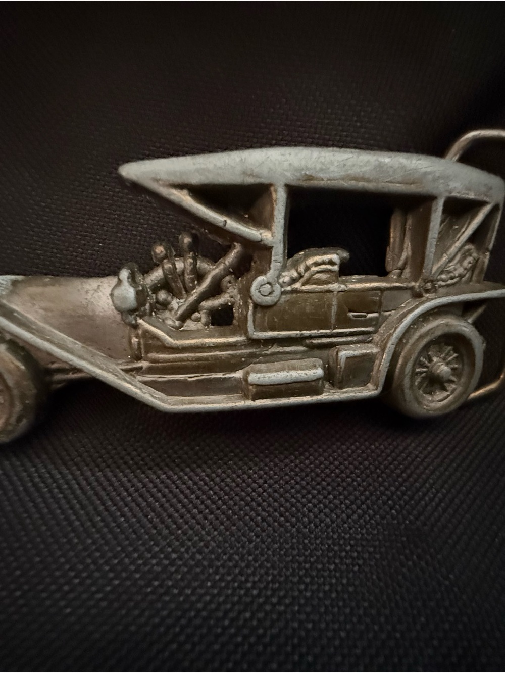 Vintage 1910 Model T Car Style Metal Belt Buckle in Antique Silver Tone